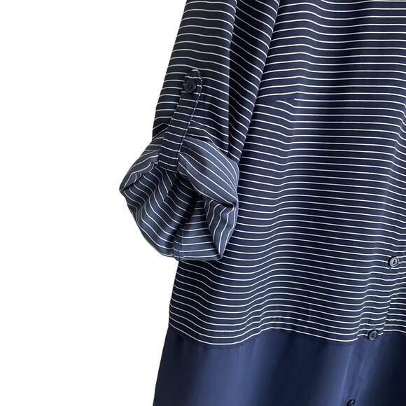 Chicos Women Top L Navy Striped Button Up‎ Casual Workwear Preppy Modern Chic - Picture 4 of 11